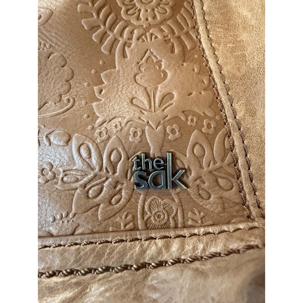 The Sak Iris Tan Brown Leather Tooled Embossed Adjustable Crossbody Shoulder Bag - Picture 3 of 13
